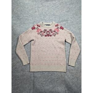 Helly Hansen Size XS Wool Blend Knit Sweater Pink Floral Pattern